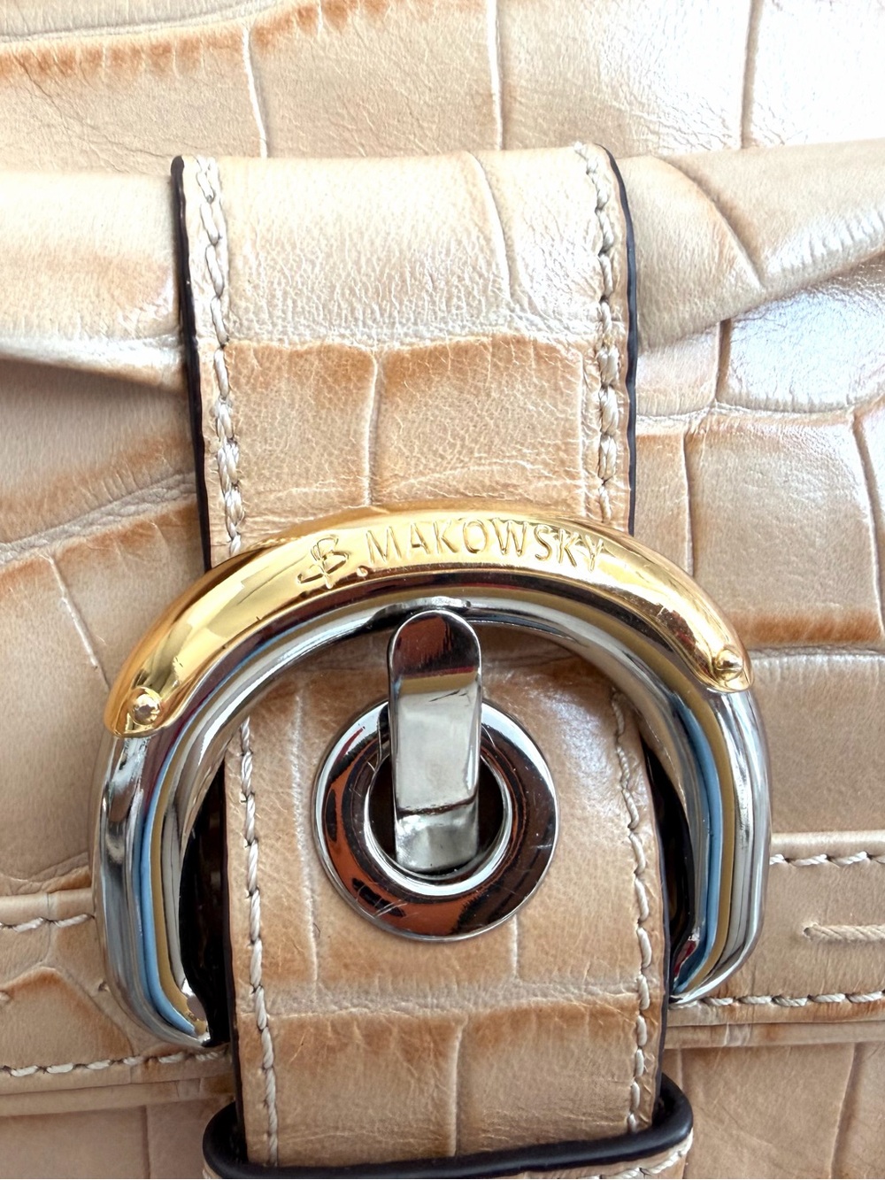 B Makowsky Tan Croc Embossed Genuine Leather Crossbody Bag Y2K - Picture 3 of 15